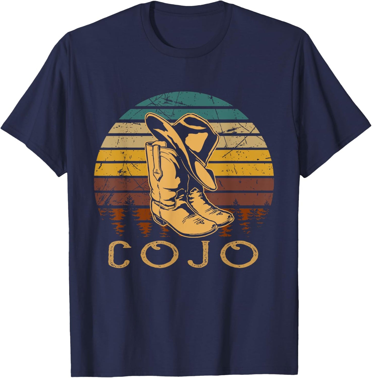 Vintage Cojo Bull Skull Cowgirl Western Cowboys Boots T-Shirt - T-Shirt | Navy