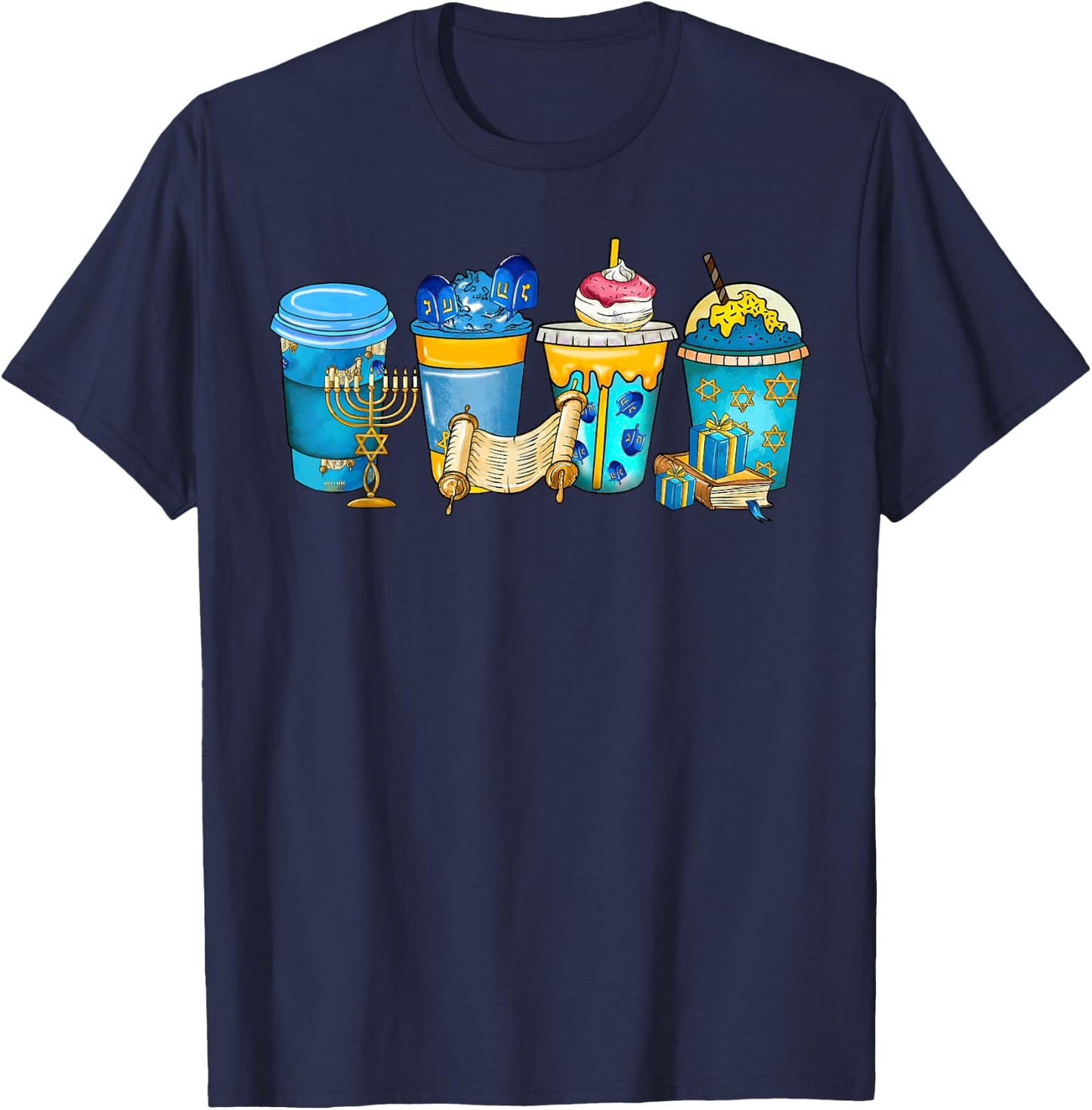 Happy Hanukkah 2022 Hakunnah Drink Menorah Hanukkah Coffee T-Shirt - T-Shirt | Navy