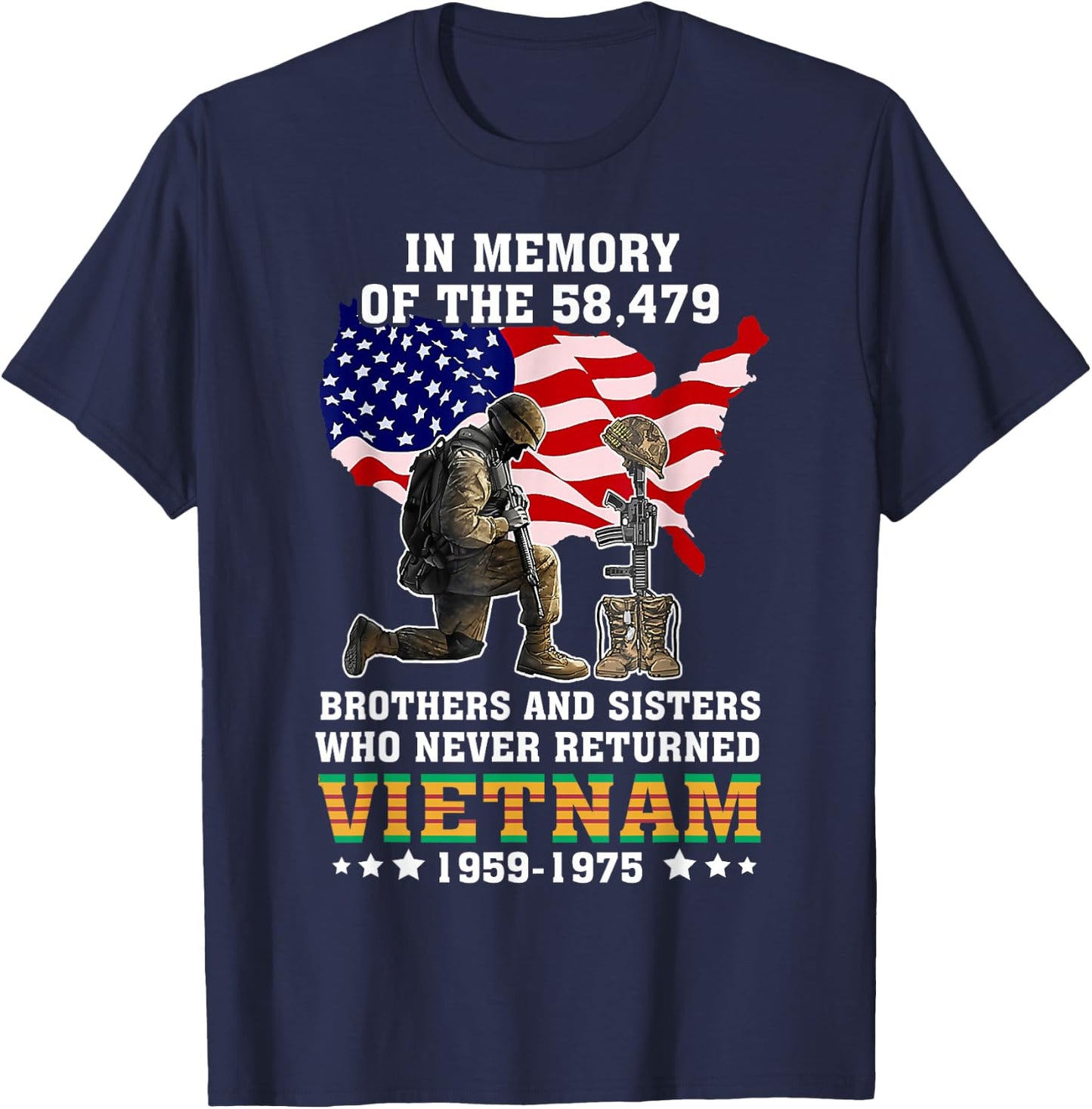 In Memory Of The 58479 Vietnam Veteran Stand For US Flag T-Shirt - T-Shirt | Navy