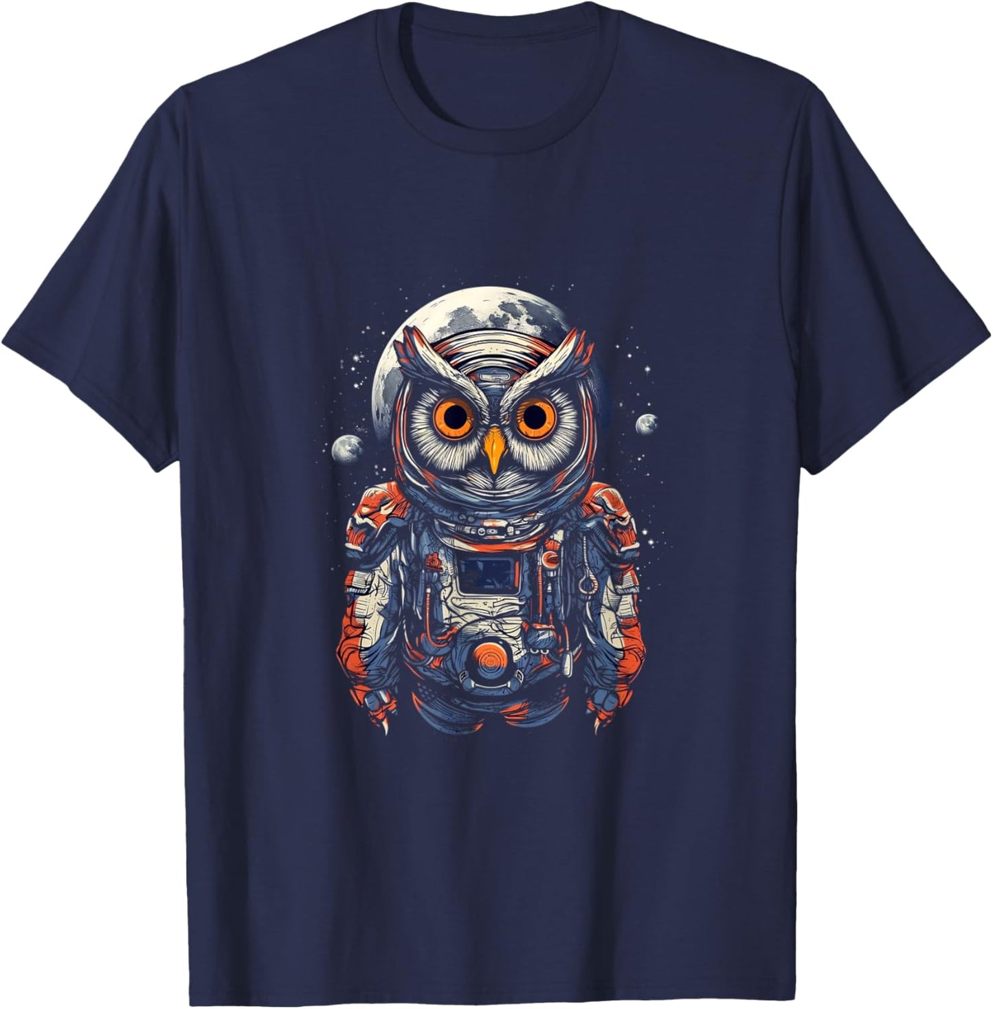 Astronaut Owl Cosmonaut Moon Space Bird Owls Lover T-Shirt - T-Shirt | Navy
