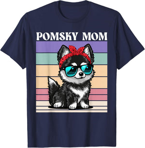 Pomsky Mom T-Shirt - T-Shirt | Navy