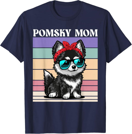 Pomsky Mom T-Shirt - T-Shirt | Navy