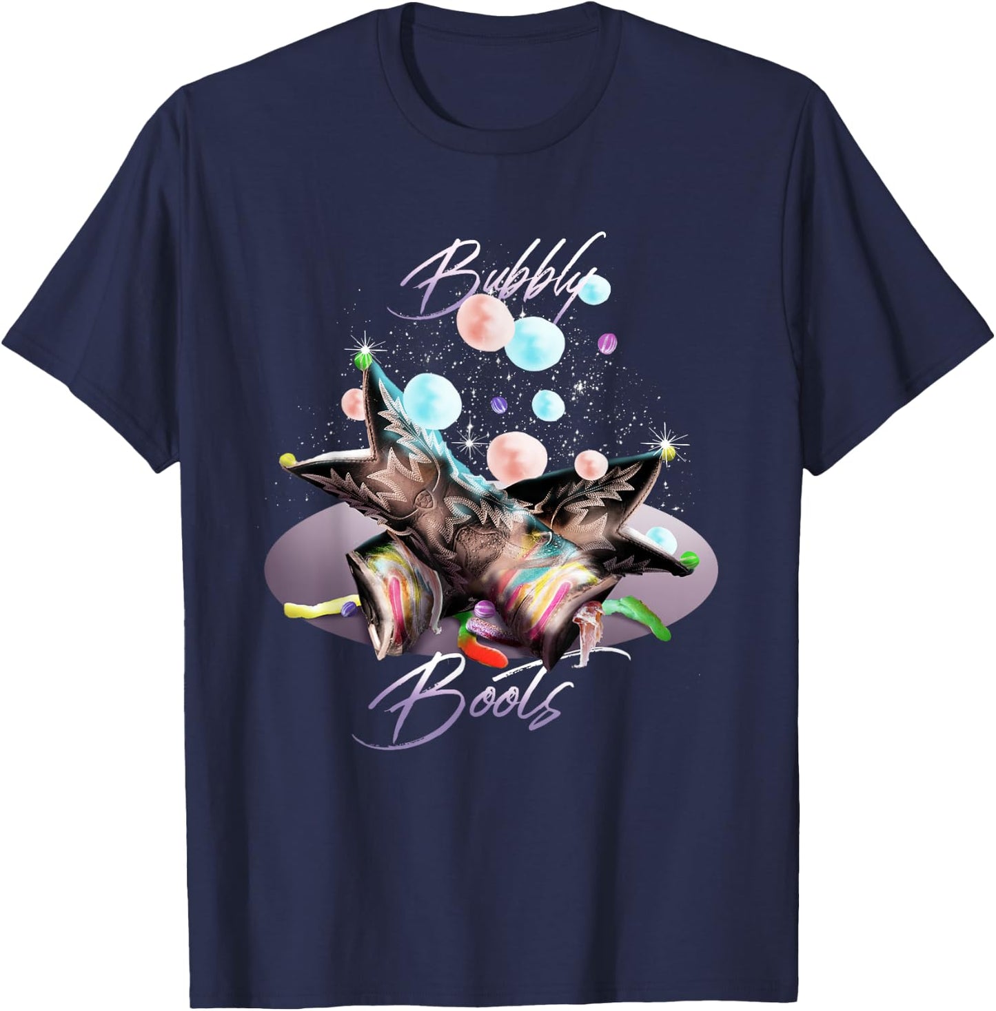 Bubble Gum and Cowboy Boots, Bubbly Boots T-Shirt - T-Shirt | Navy
