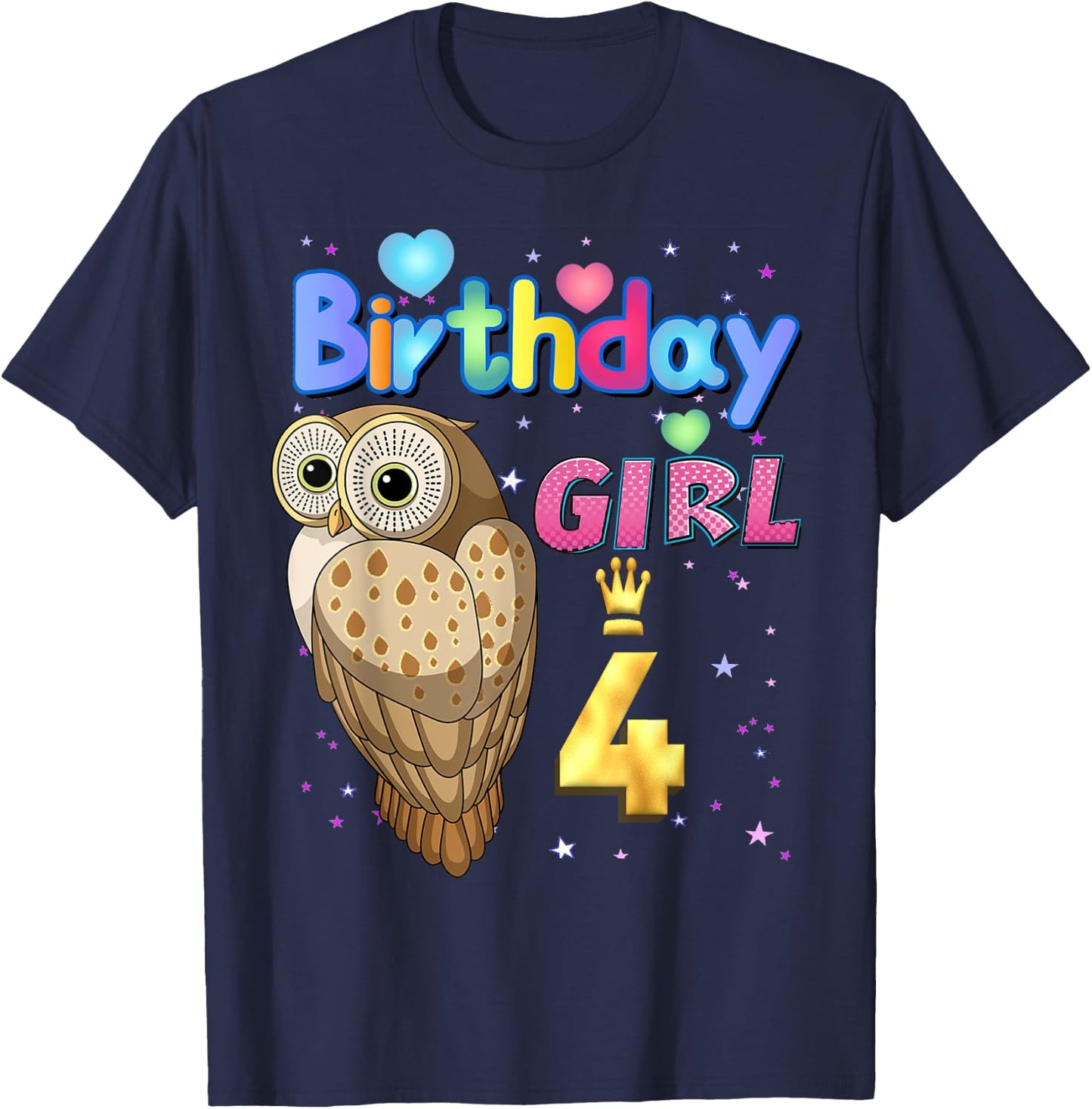 Kids 4 Years Old Owl Its my 4th birthday Girl Owl T-Shirt - T-Shirt | Navy