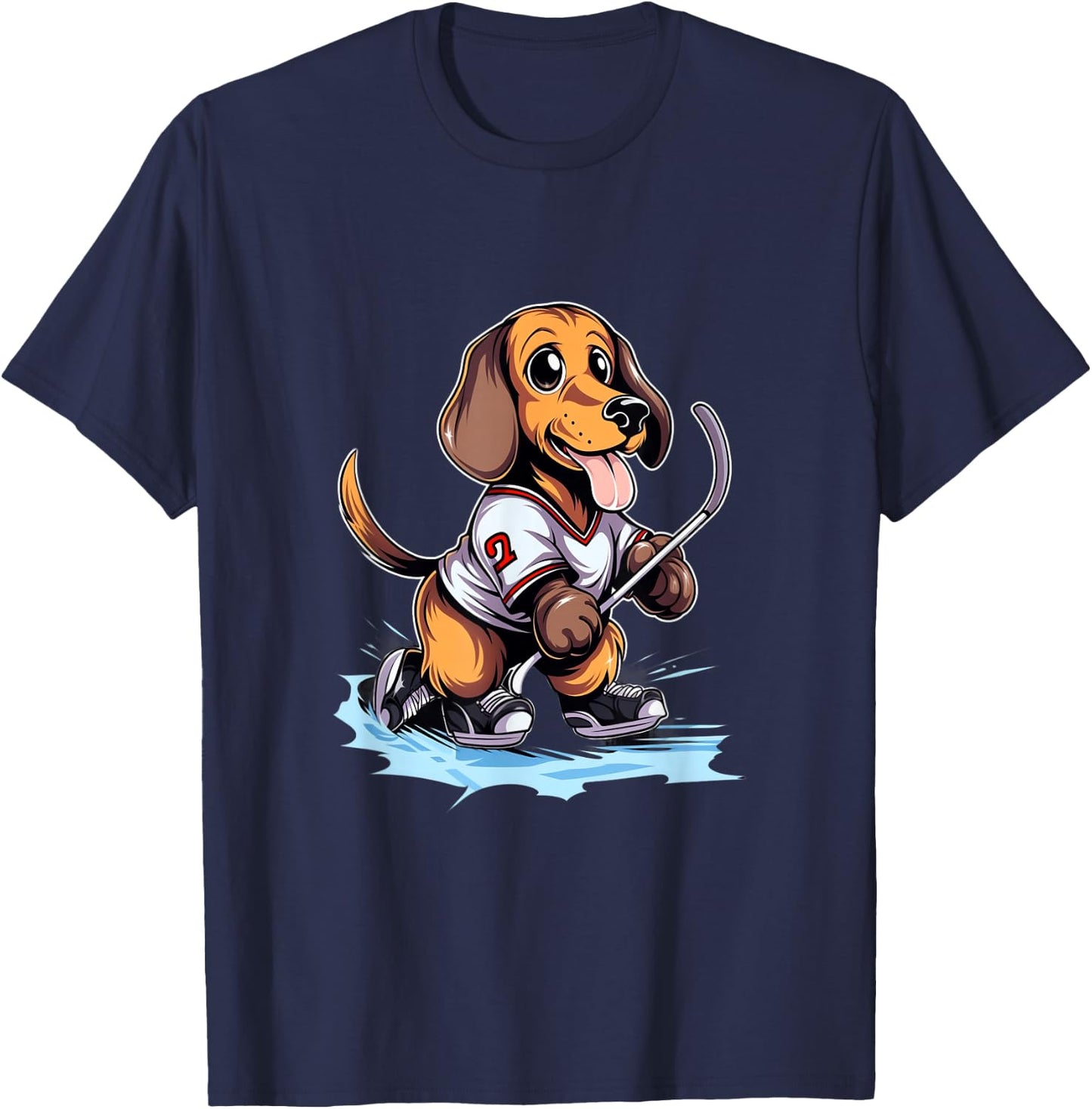 Dachshund Ice Hockey Player Dog Hockey Stick Goalie T-Shirt - T-Shirt | Navy