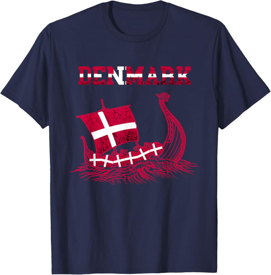 Denmark Viking Ship Danish Flag Dansk Danish Pride Danes T-Shirt - T-Shirt | Navy