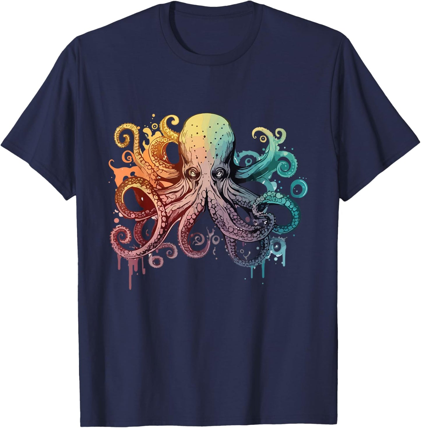 Colorful Octopus Artwork - Watercolor Animal Lover Sea Diver T-Shirt - T-Shirt | Navy