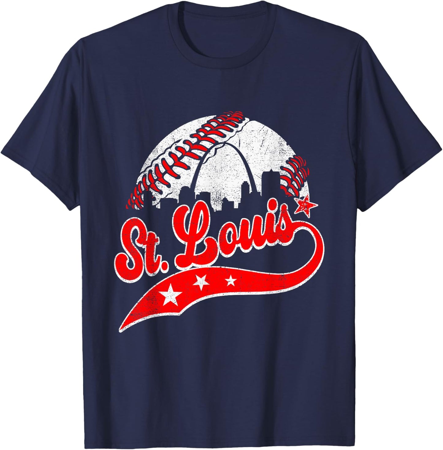 St. Louis Cityscape Distressed Baseball Men Women Kids T-Shirt - T-Shirt | Navy