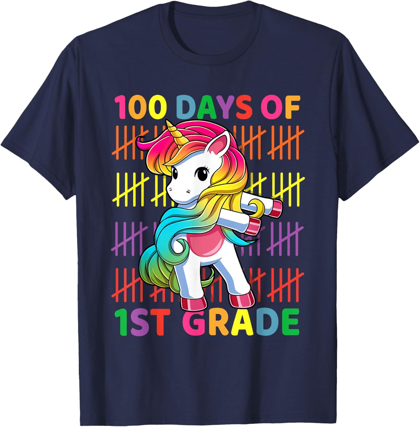 100 Days of 1st Grade Unicorn Flossing 100th Day Of School T-Shirt - T-Shirt | Navy