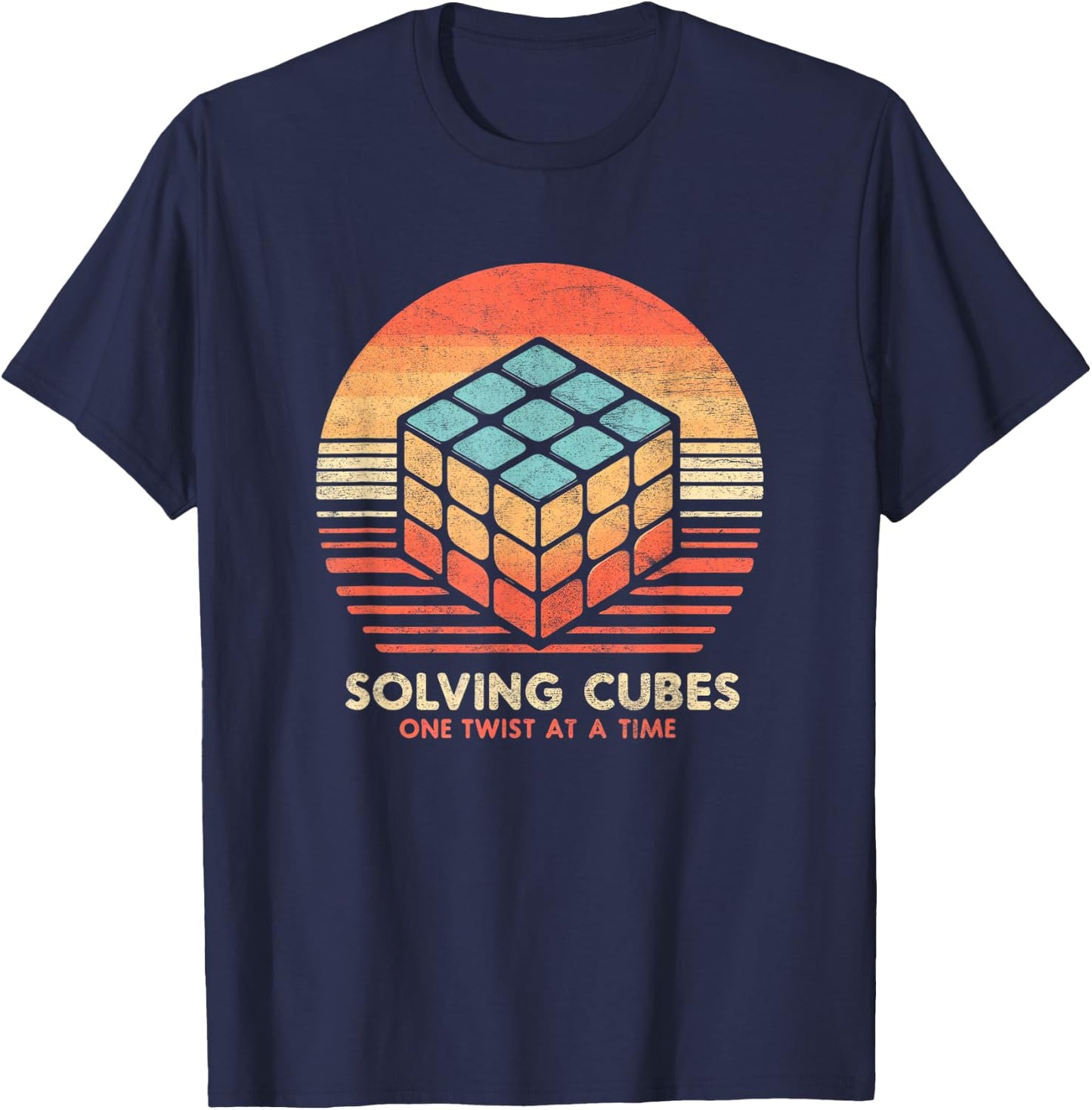 Vintage Sunset Solving Cubes Speed cubing 70's Cool Math T-Shirt - T-Shirt | Navy