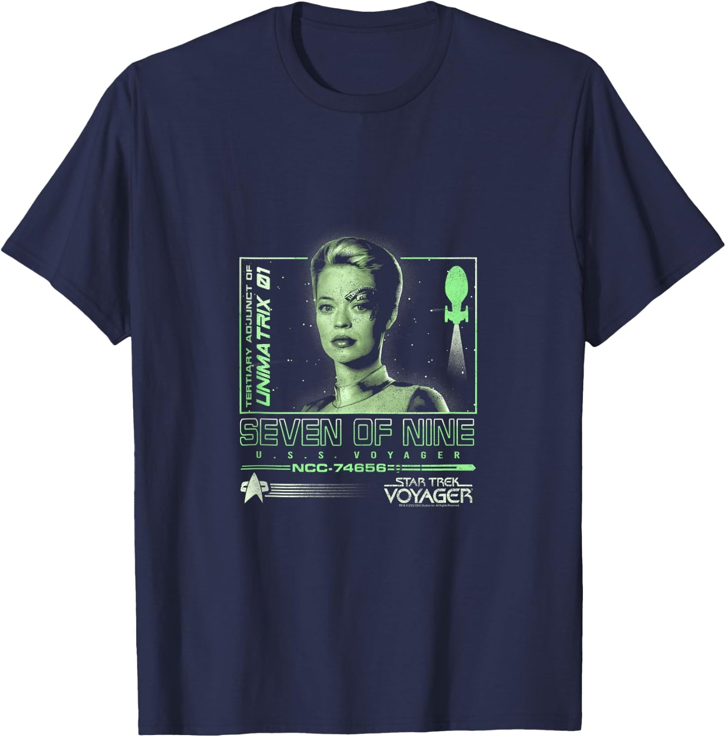 Star Trek: Voyager Seven Of Nine Neon Starfleet Portrait T-Shirt - T-Shirt | Navy