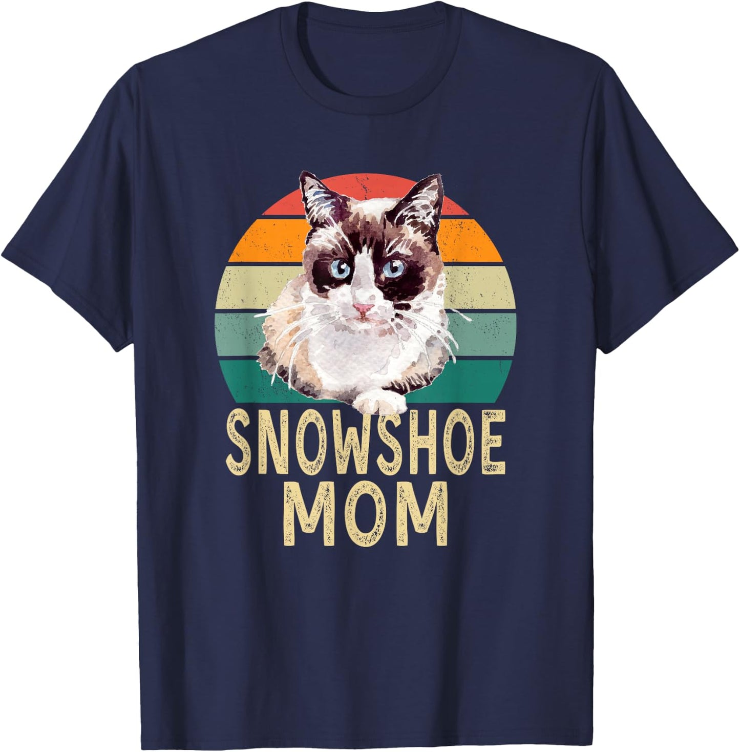 Snowshoe Cat Mom Retro Vintage Funny I Love My Cat T-Shirt - T-Shirt | Navy