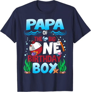 Papa of the Big One Birthday Boy Fishing First Birthday T-Shirt - T-Shirt | Navy
