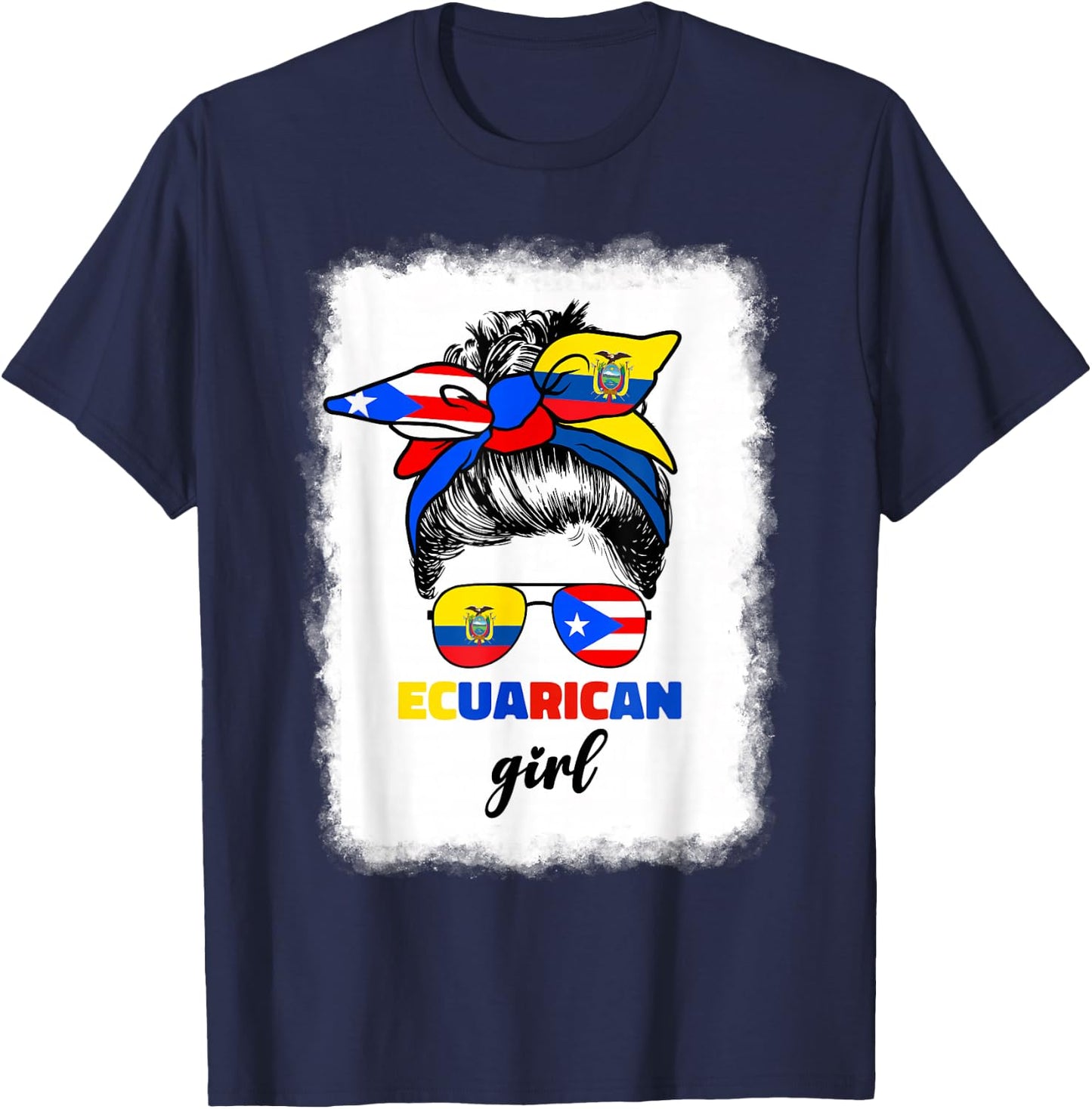 Half Ecuadorian And Puerto Rican Rico Ecuador Flag Girl Mix T-Shirt - T-Shirt | Navy