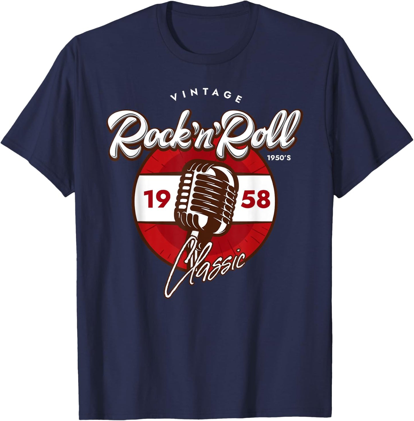 Vintage Rock And Roll 1950's Classic Microphone Songwriter T-Shirt - T-Shirt | Navy