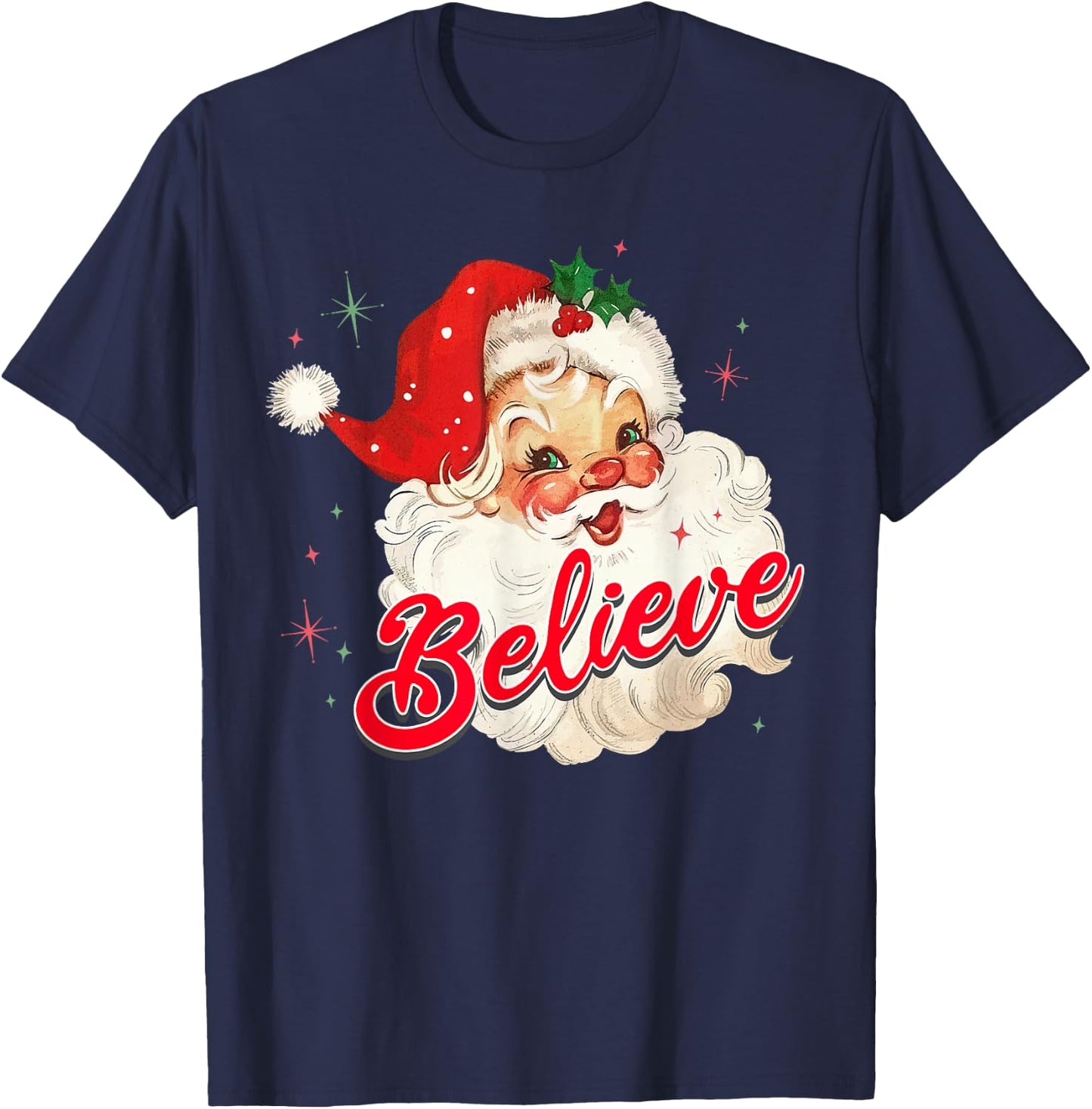 Vintage Santa Claus Believe Christmas Women Boys Girls T-Shirt - T-Shirt | Navy