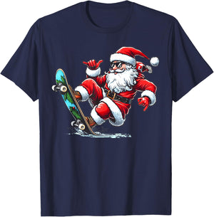 Funny Santa Claus Skateboarding Christmas Gifts Skater Xmas T-Shirt - T-Shirt | Navy