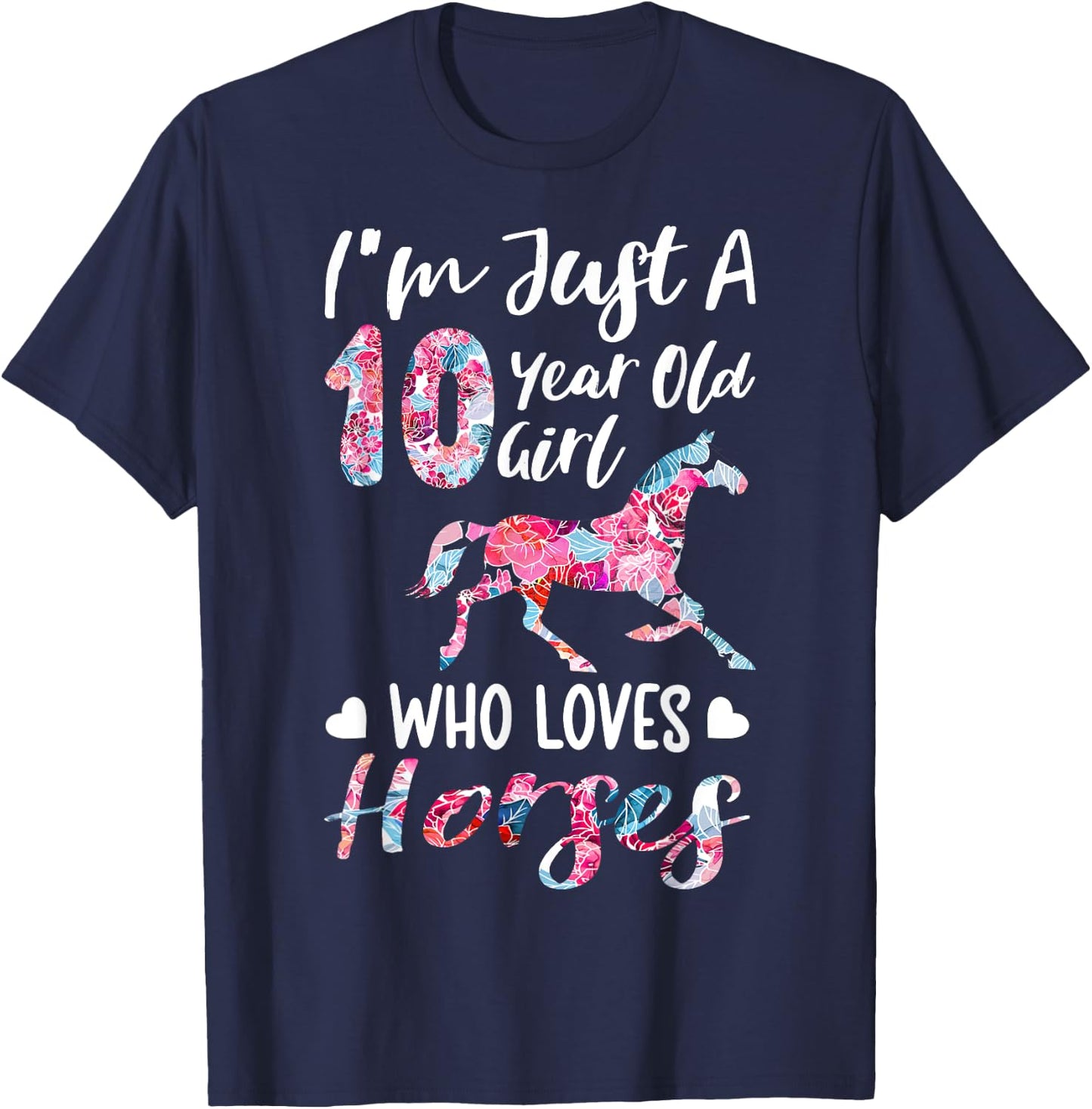 girls 10th Birthday Horse for 10 Year Old Girls T-Shirt - T-Shirt | Navy