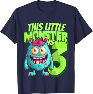 This Little Monster Is 3 - Three Years - 3rd Birthday T-Shirt - T-Shirt | Navy