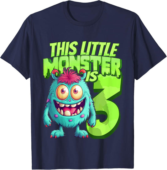 This Little Monster Is 3 - Three Years - 3rd Birthday T-Shirt - T-Shirt | Navy
