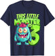 This Little Monster Is 3 - Three Years - 3rd Birthday T-Shirt - T-Shirt | Navy
