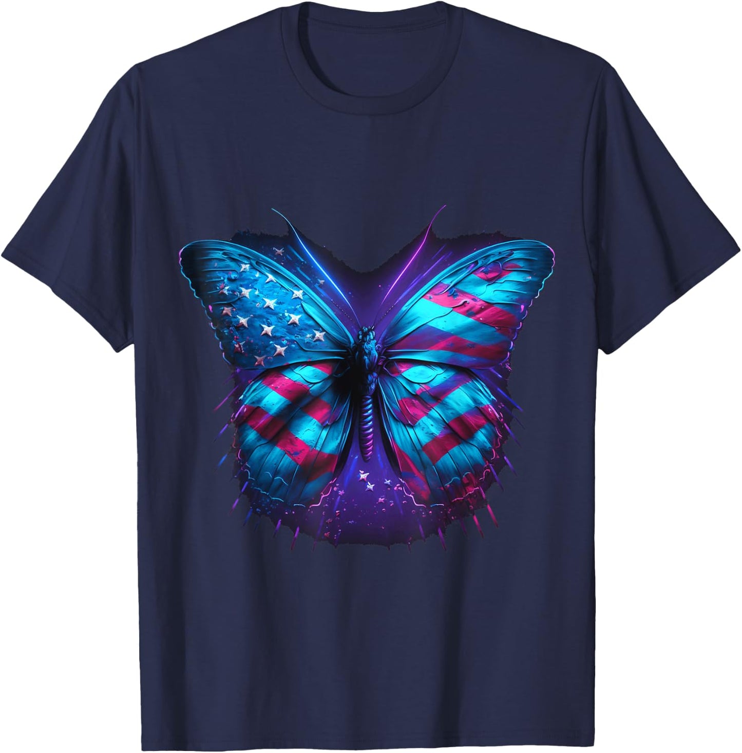 Butterfly USA Flag 4th Of July Funny American | Girl Women T-Shirt - T-Shirt | Navy