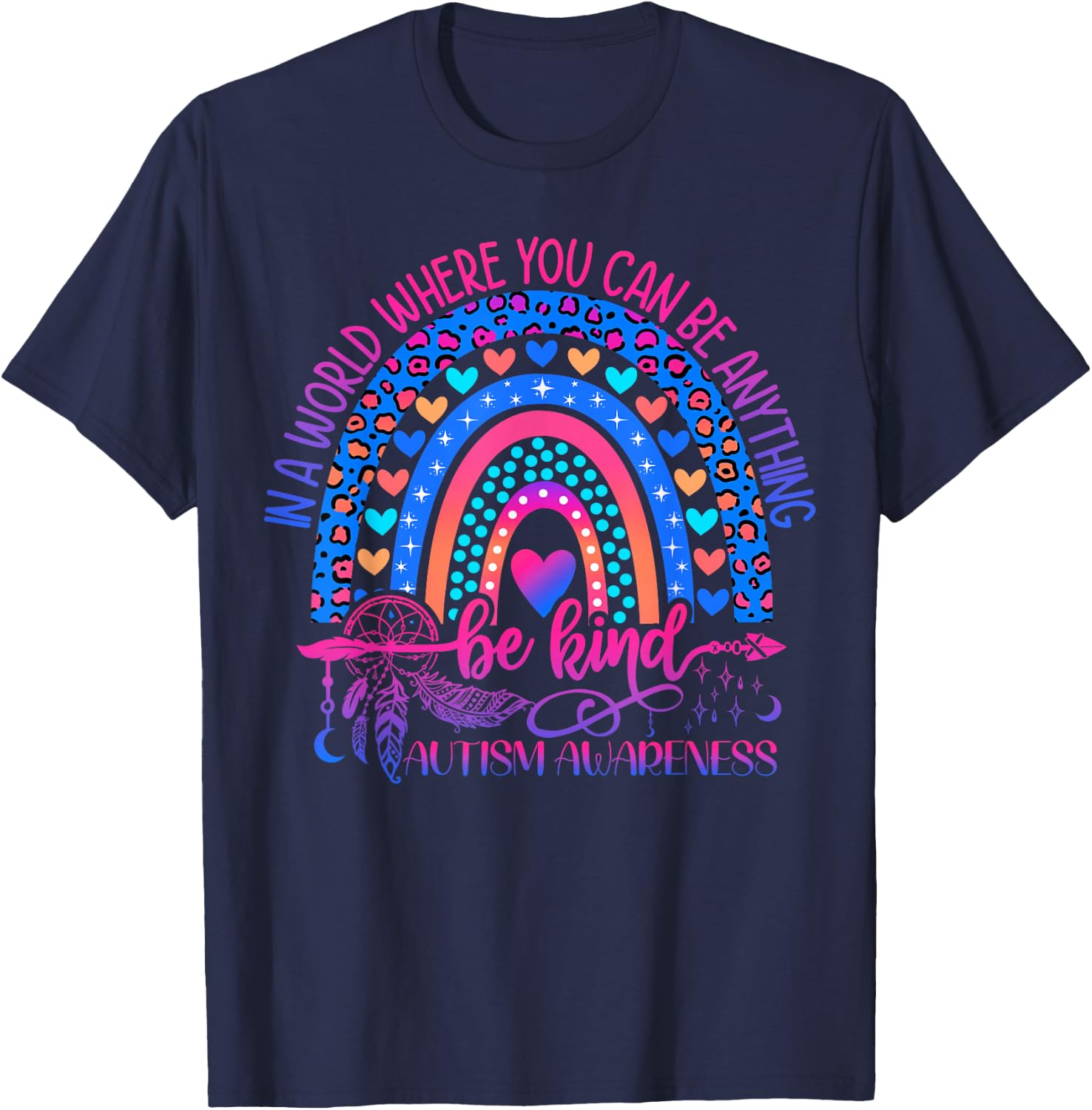 Autism Awareness Be Kind Leopard Rainbow Choose Kindness T-Shirt - T-Shirt | Navy