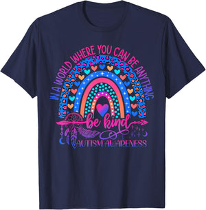 Autism Awareness Be Kind Leopard Rainbow Choose Kindness T-Shirt - T-Shirt | Navy