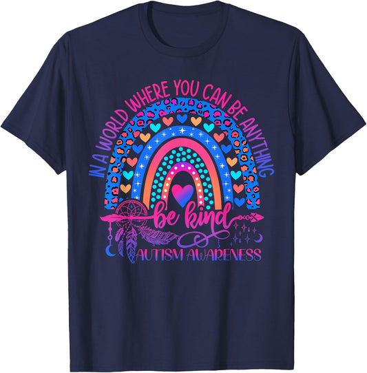 Autism Awareness Be Kind Leopard Rainbow Choose Kindness T-Shirt - T-Shirt | Navy