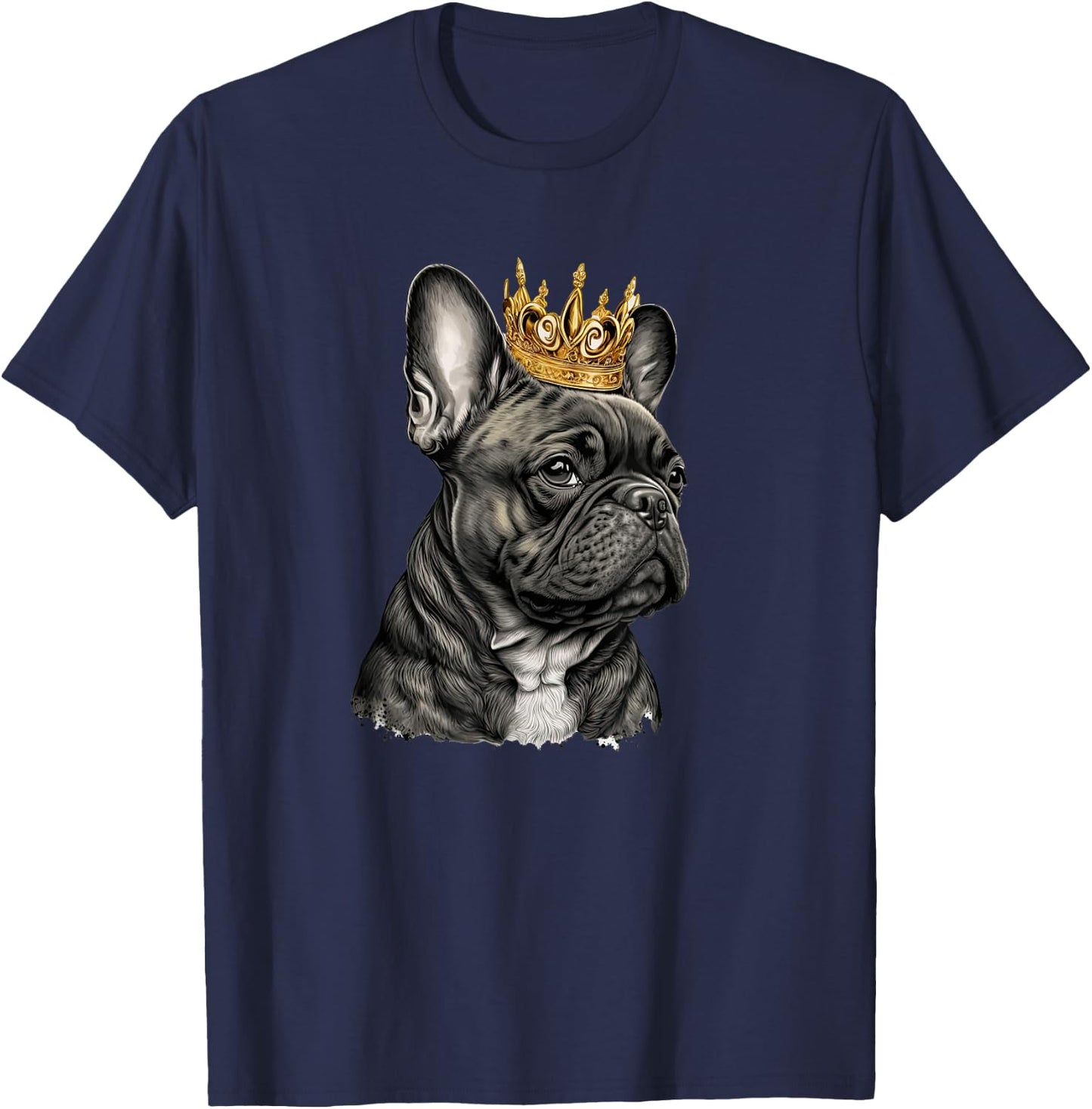 Funny French Bulldog Frenchie with a Golden Crown T-Shirt - T-Shirt | Navy