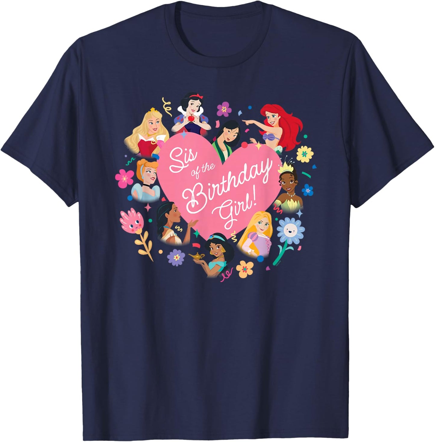 Disney Princess Family Heart Sis of The Birthday Girl T-Shirt - T-Shirt | Navy