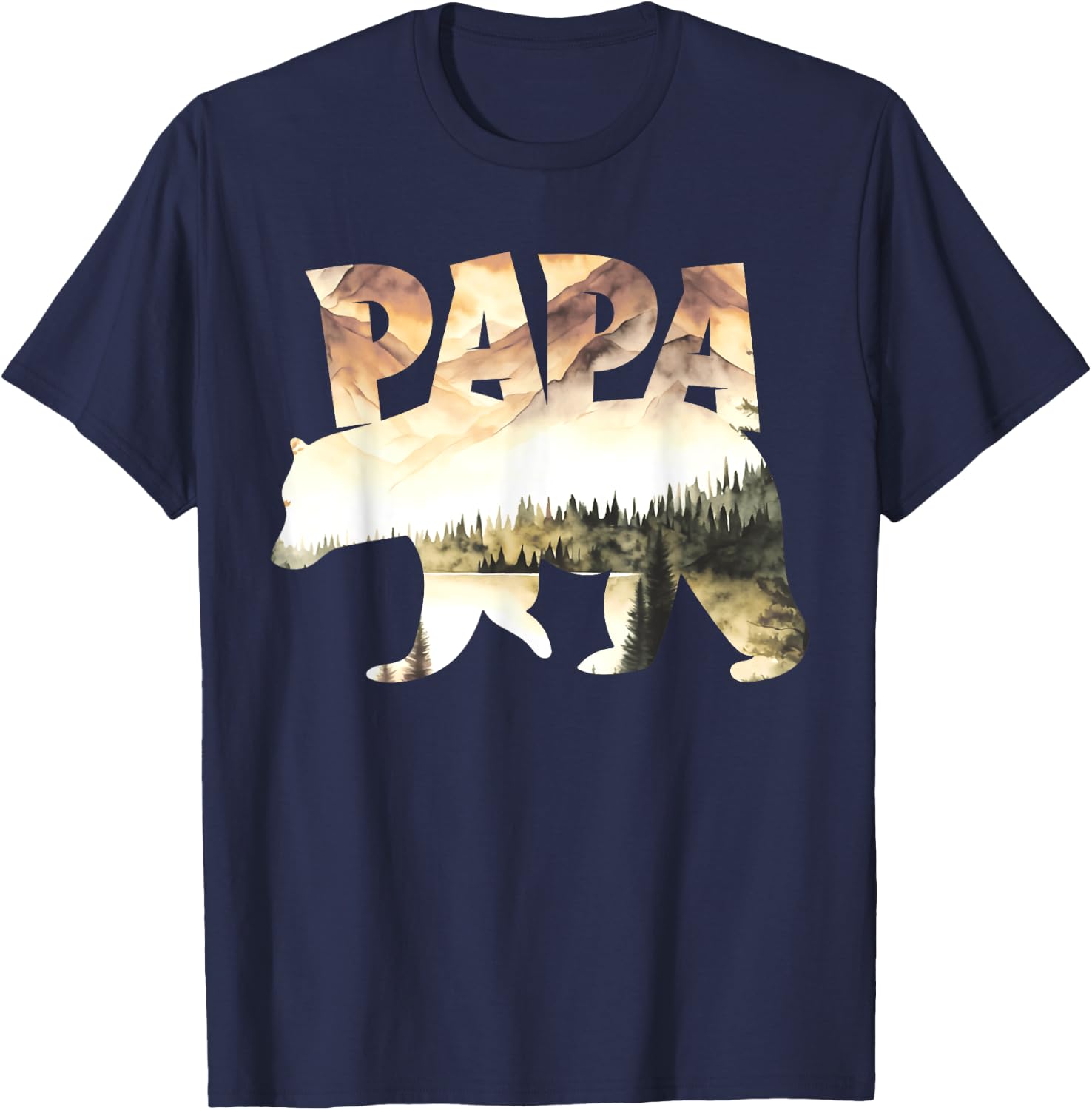 Papa Bear Forest Lake Mountain Scene Outdoors Father's Day T-Shirt - T-Shirt | Navy