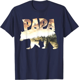 Papa Bear Forest Lake Mountain Scene Outdoors Father's Day T-Shirt - T-Shirt | Navy