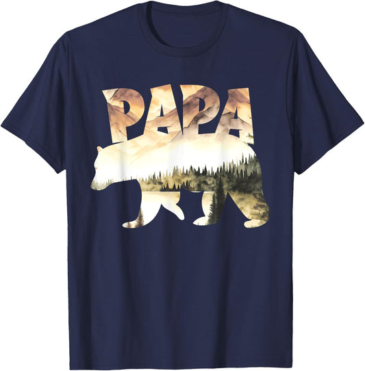 Papa Bear Forest Lake Mountain Scene Outdoors Father's Day T-Shirt - T-Shirt | Navy
