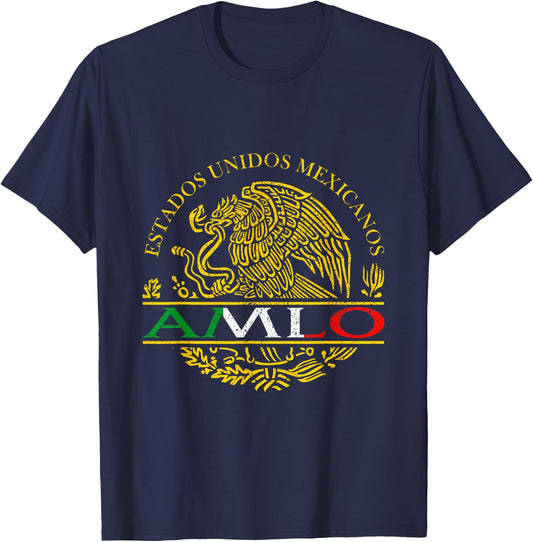AMLO Aguila Dorada Mexicana Tricolor Mexican Eagle T-Shirt - T-Shirt | Navy