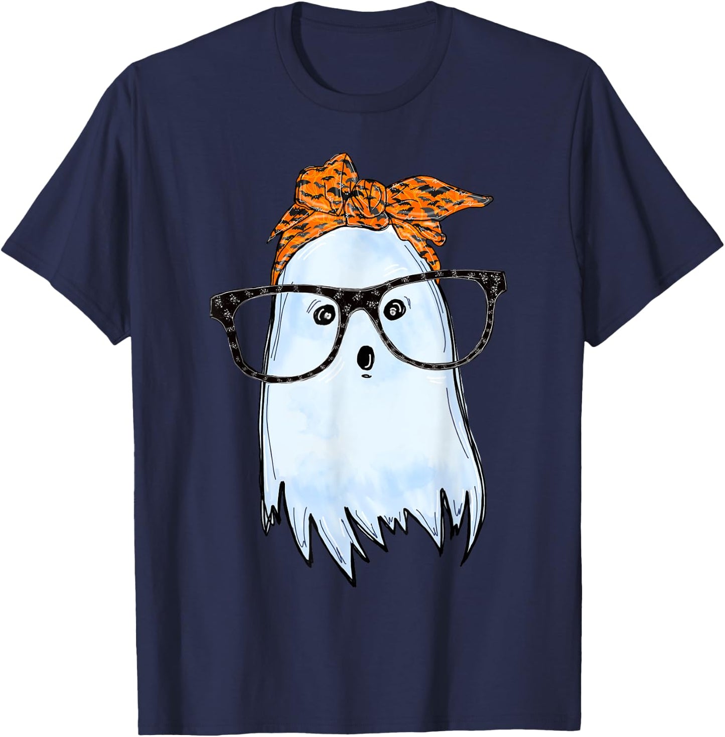 Cute Ghost With Glasses And Bats Bandana Halloween Costume T-Shirt - T-Shirt | Navy
