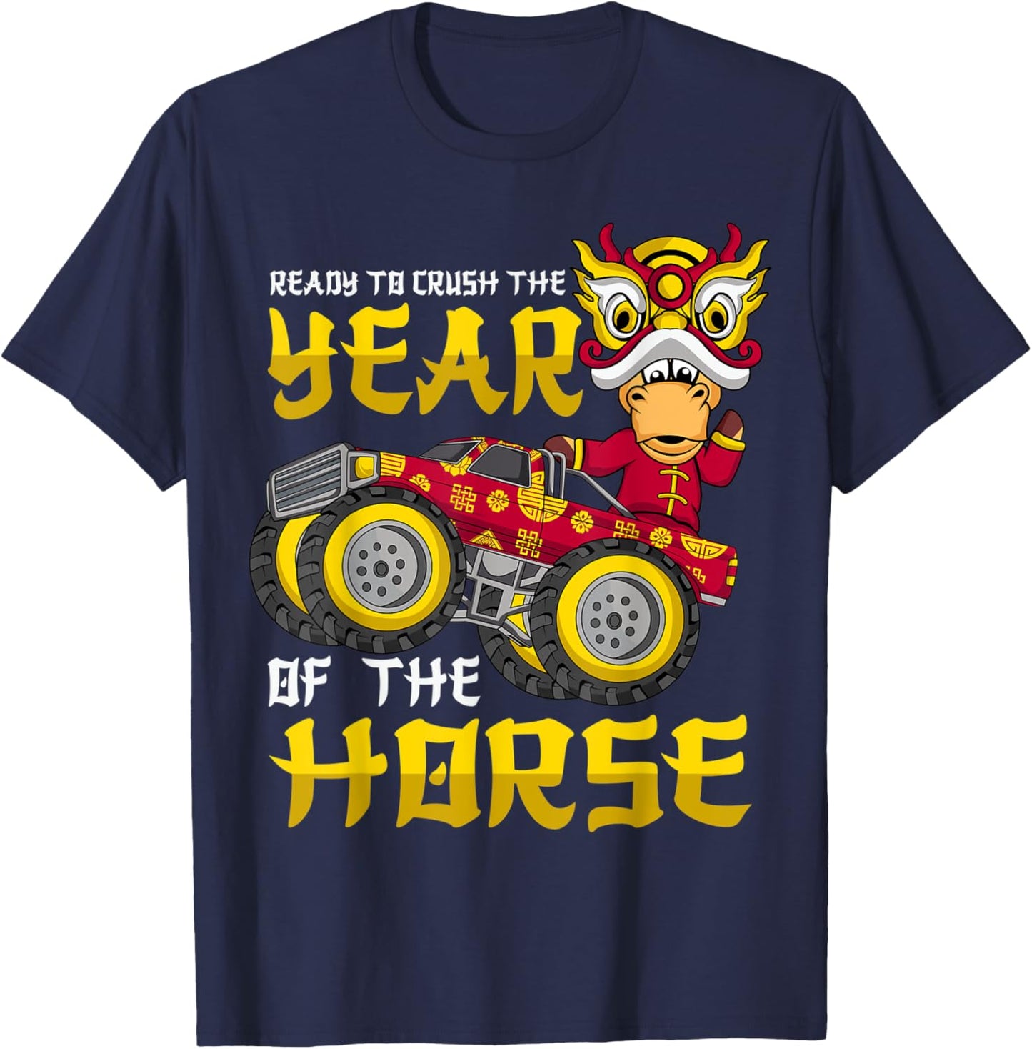 Ready To Crush Chinese Year Horse 2026 Monster Truck Boys T-Shirt - T-Shirt | Navy