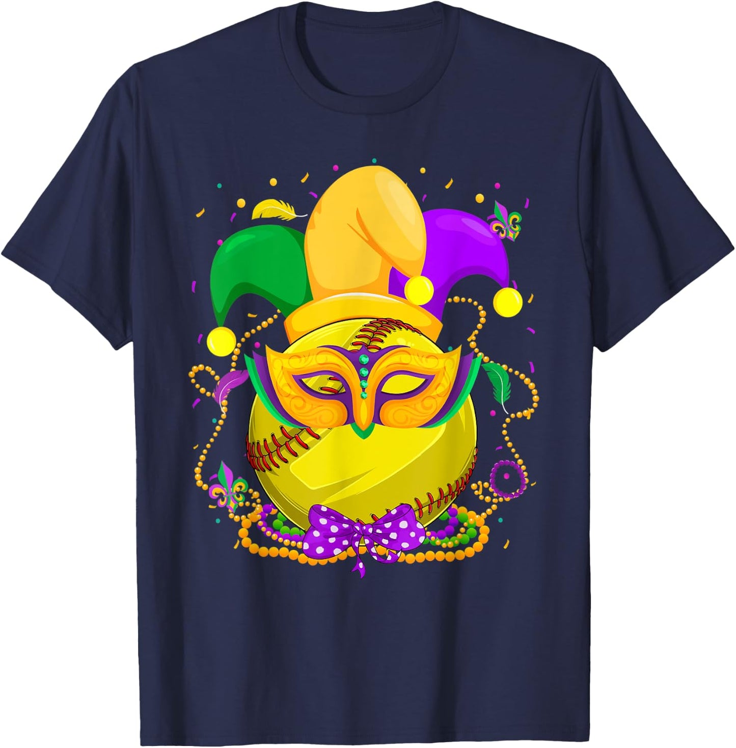 Softball Ball With Jester Hat Mardi Gras Fat Tuesday Parade T-Shirt - T-Shirt | Navy
