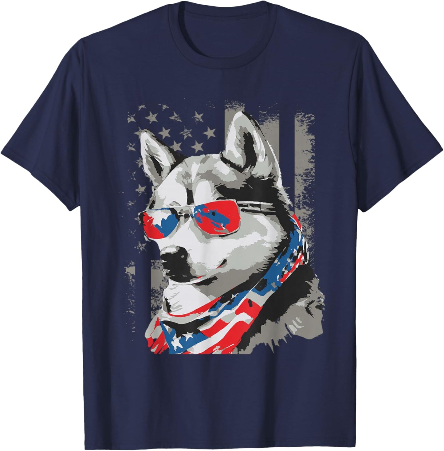 USA American Siberian Husky - Patriotic Animal Dog Lover T-Shirt - T-Shirt | Navy