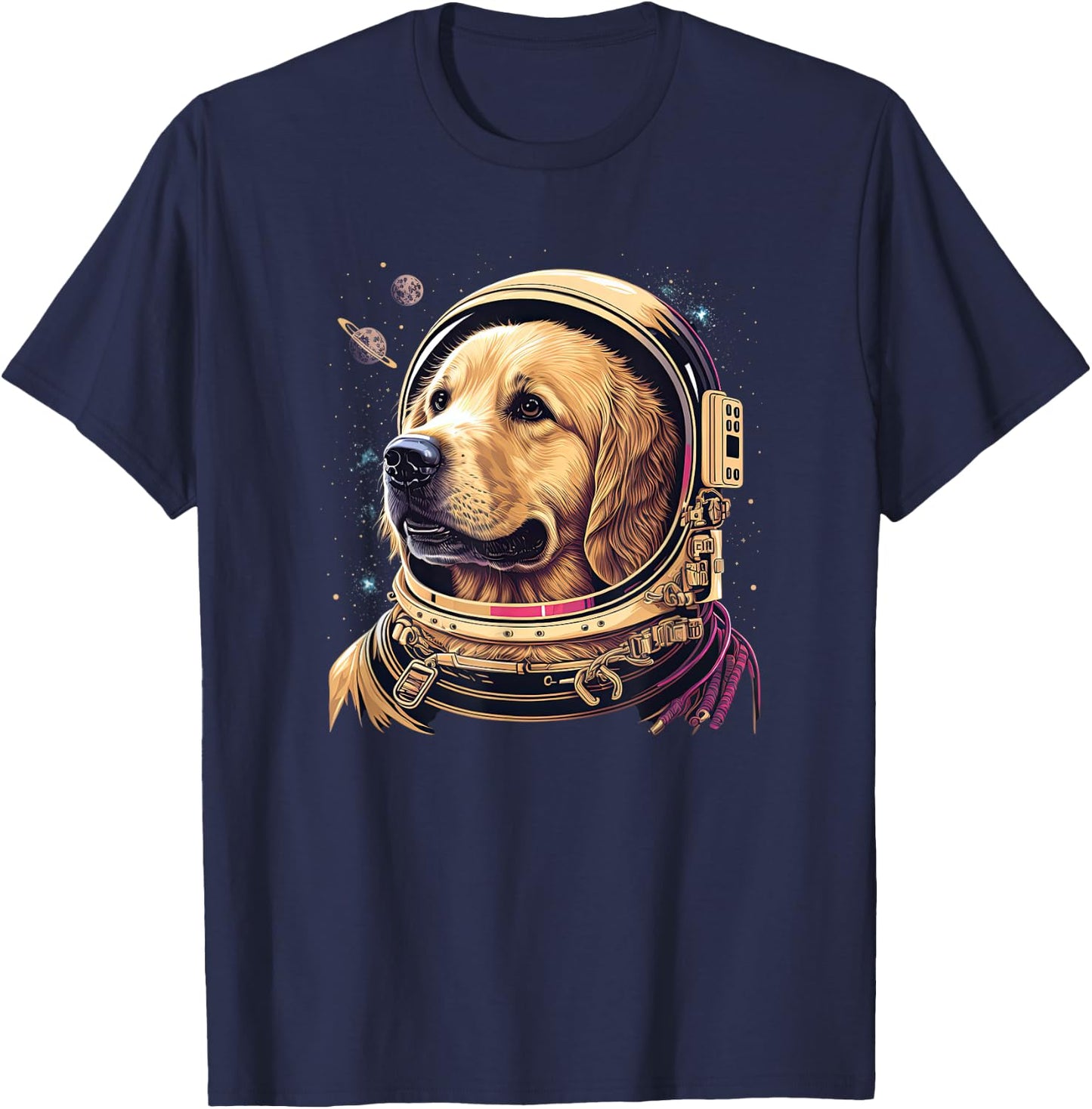 Funny Golden Retriever Astronaut in the space T-Shirt - T-Shirt | Navy