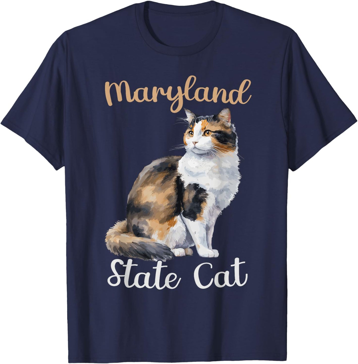 Caliby Tricolour Maryland State Cat Outfit Dilute Calico Cat T-Shirt - T-Shirt | Navy