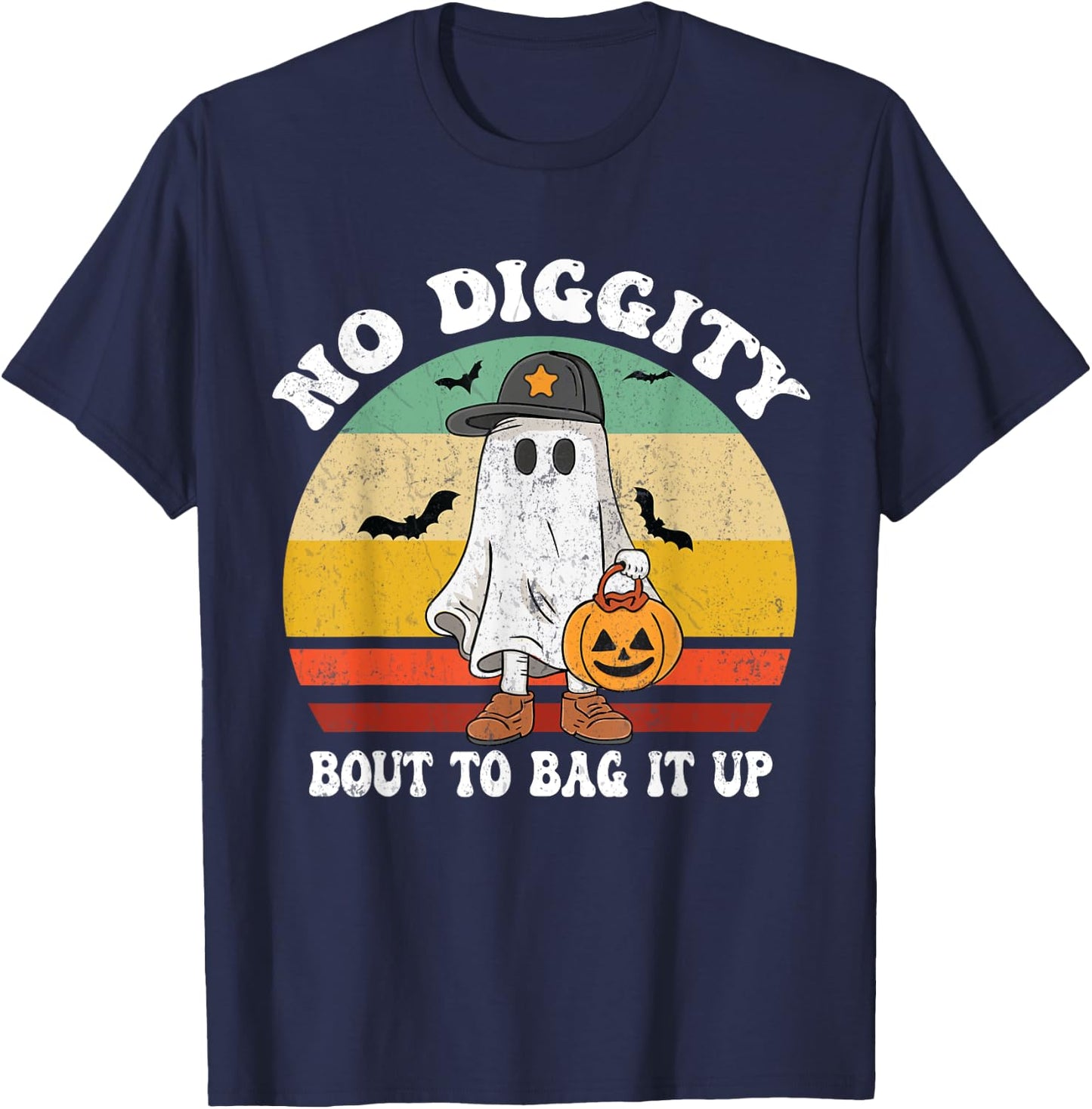 No Diggity Bout To Bag It Up Cute Ghost Halloween T-Shirt - T-Shirt | Navy
