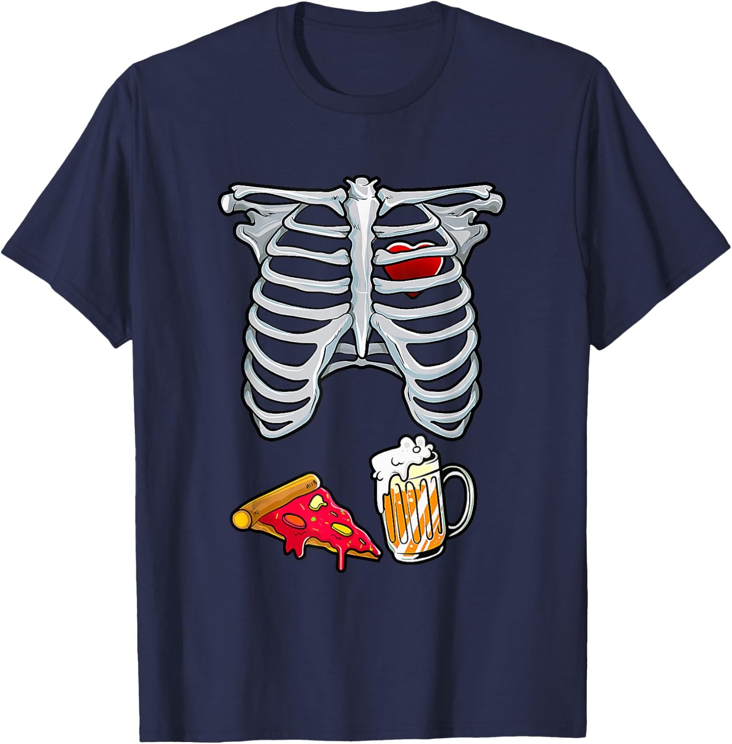 Dad Skeleton Halloween Beer Pizza Funny Pregnancy Couple Men T-Shirt - T-Shirt | Navy