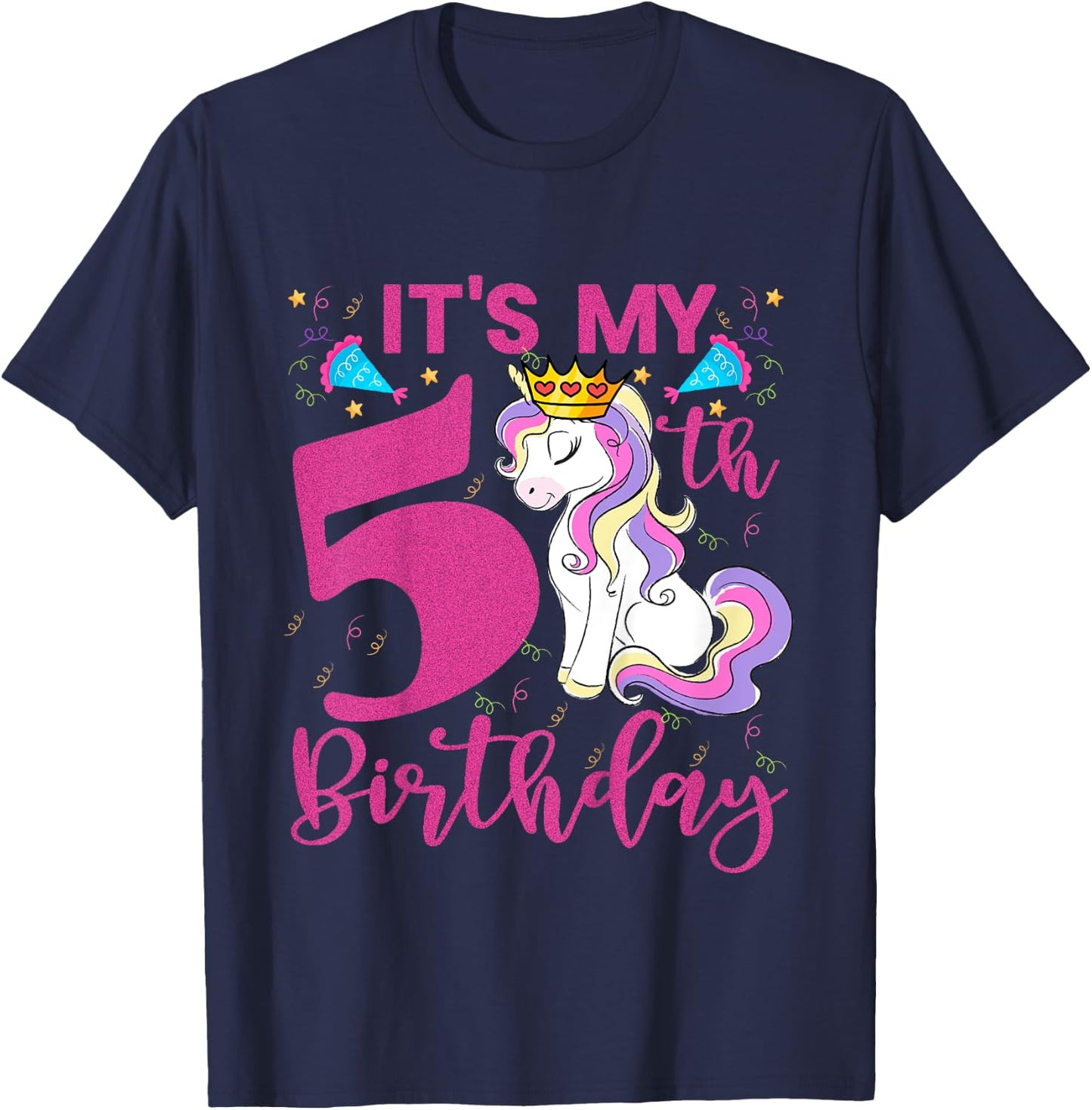 Kids It's My 5th Birthday Unicorn Lover Kid 5 Years Old Birthday T-Shirt - T-Shirt | Navy