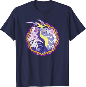 Pokémon Miraidon Legendary Paradox Violet Stained Glass Logo T-Shirt - T-Shirt | Navy