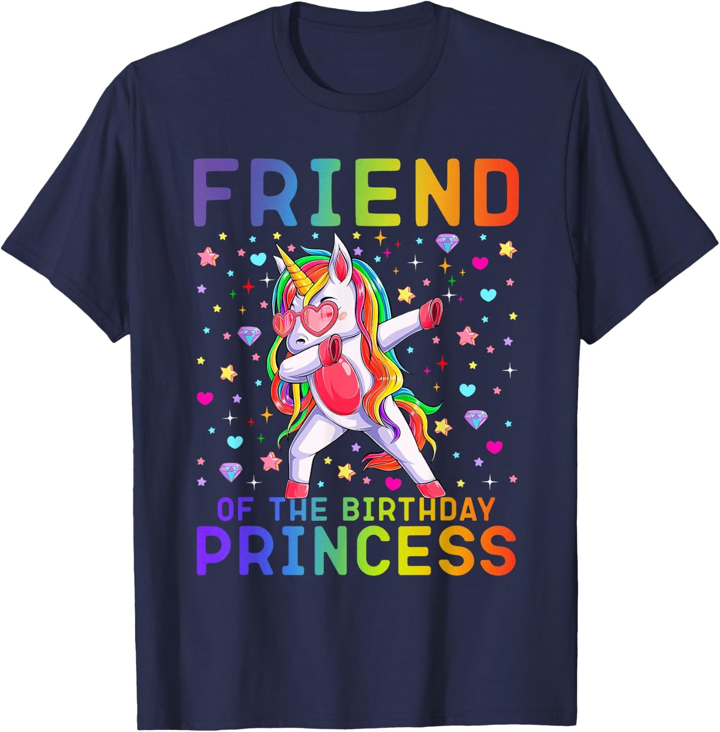 Friend of the Birthday Princess Dabbing Unicorn Rainbow Kids T-Shirt - T-Shirt | Navy