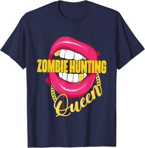 Zombie Hunting Queen Golden Necklace Zombie Hunter T-Shirt - T-Shirt | Navy