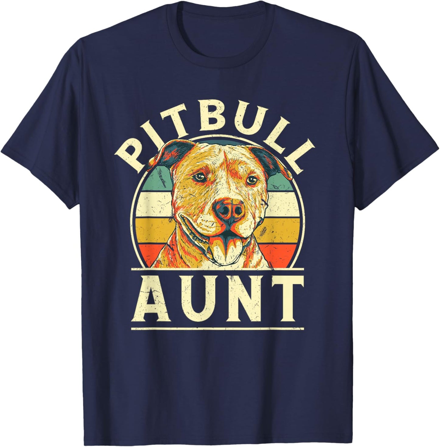 Pitbull Aunt Retro Auntie Vintage Aunty Dog Breed Dog Theme T-Shirt - T-Shirt | Navy