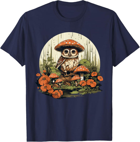 Cottagecore Owl Aesthetic Mushroom Outfit T-Shirt - T-Shirt | Navy