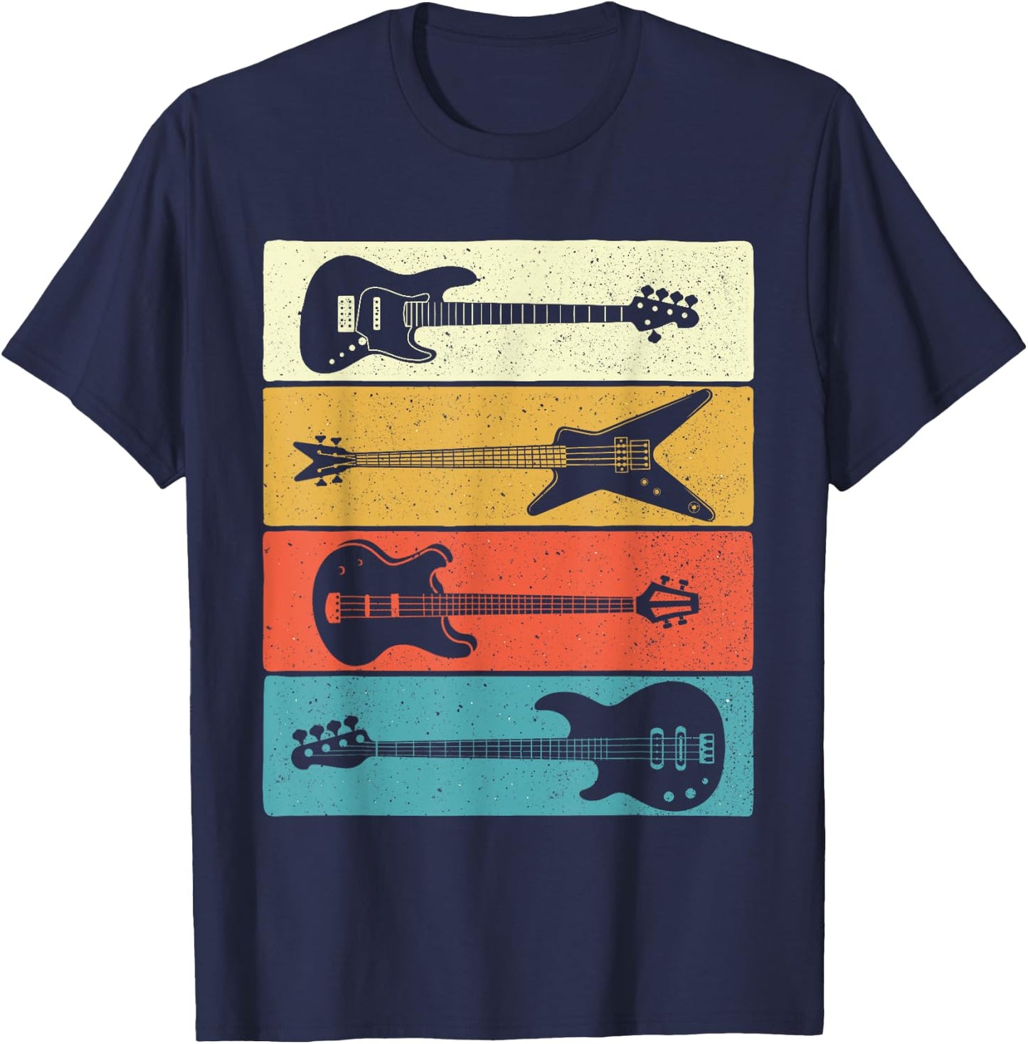 Retro Vintage Guitars - Bass Guitar Music Lover Bassist T-Shirt - T-Shirt | Navy